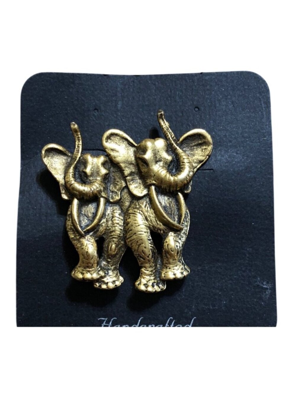 J J Janette Brooch Double Elephant Gold-Tone Metal Pin Vintage Jewelry